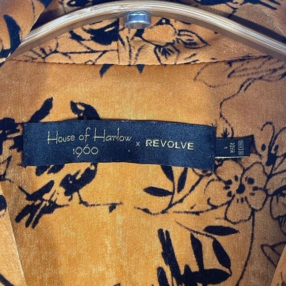 House of Harlow 1960 X Revolve Orange Black Floral Open Front Jaya Jacket Large - Picture 3 of 9